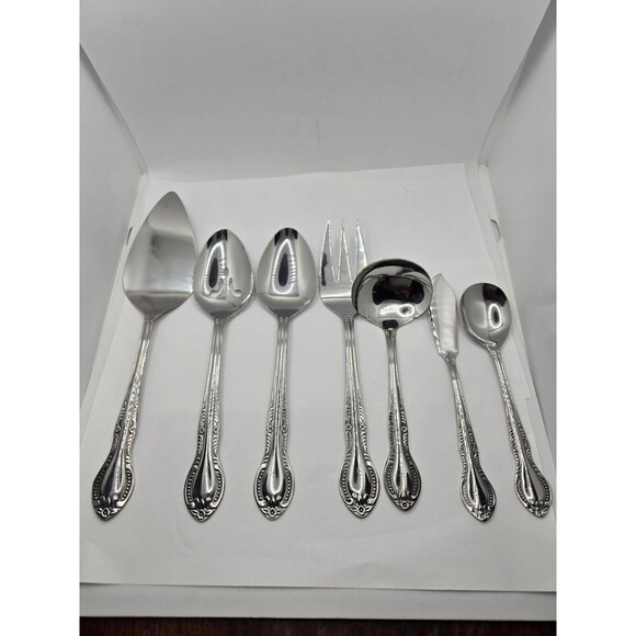 Columbia Beaded Handle Stainless Steel Flatware Complete Serving Set 7 pcs. - Picture 2 of 15